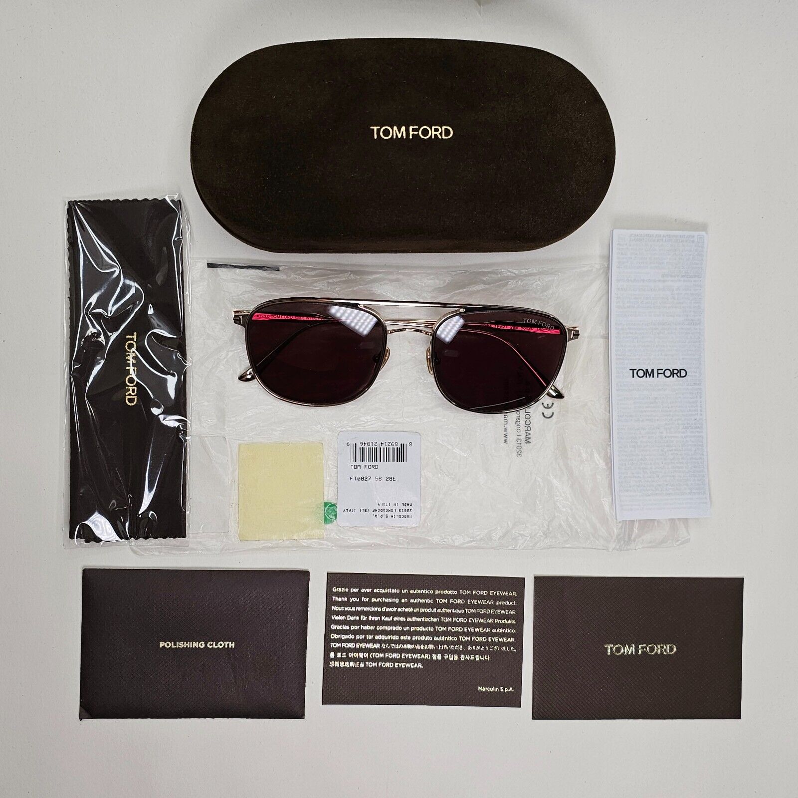 Tom Ford Sunglasses Jake Gold Metal Brown Pilot Navigator FT0827 TF 827 28E 56mm