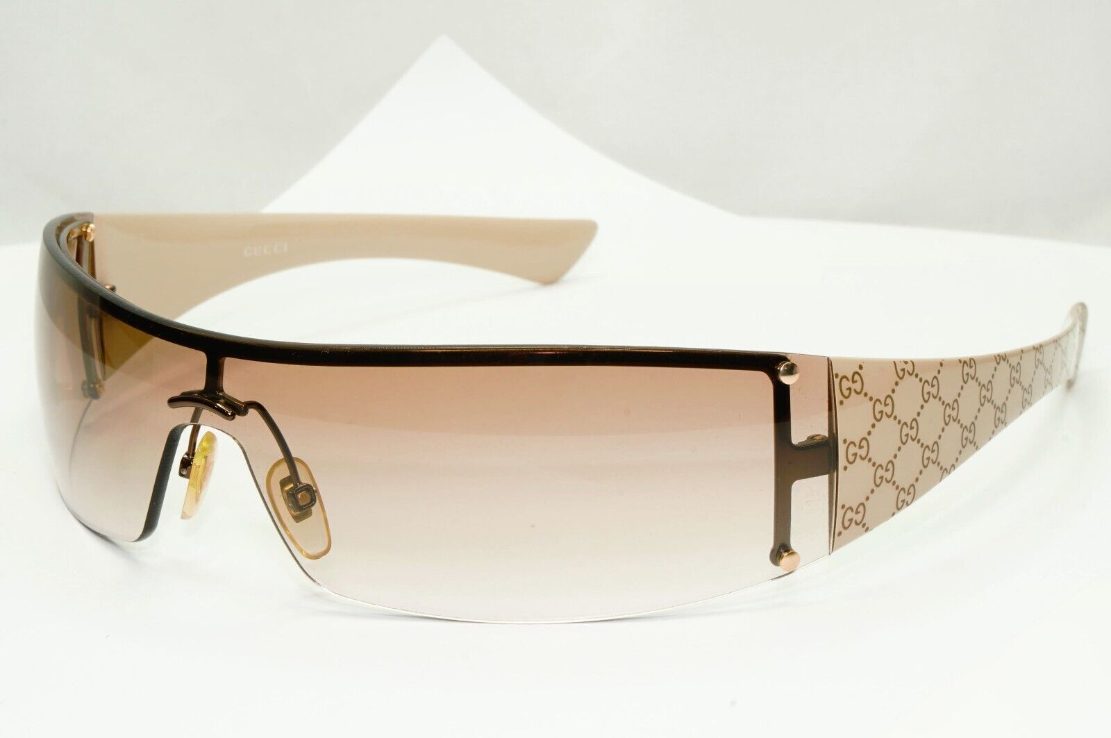 Gucci Sunglasses 2005 Vintage Monogram Shield Beige Wrap GG 1824/S BLKDL 261024