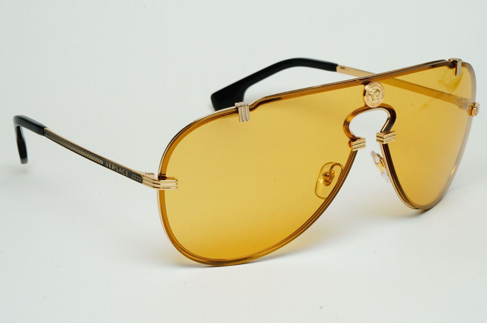 Versace Sunglasses Gold Yellow Pilot Shield Medusa Visor MOD VE 2243 1002/85