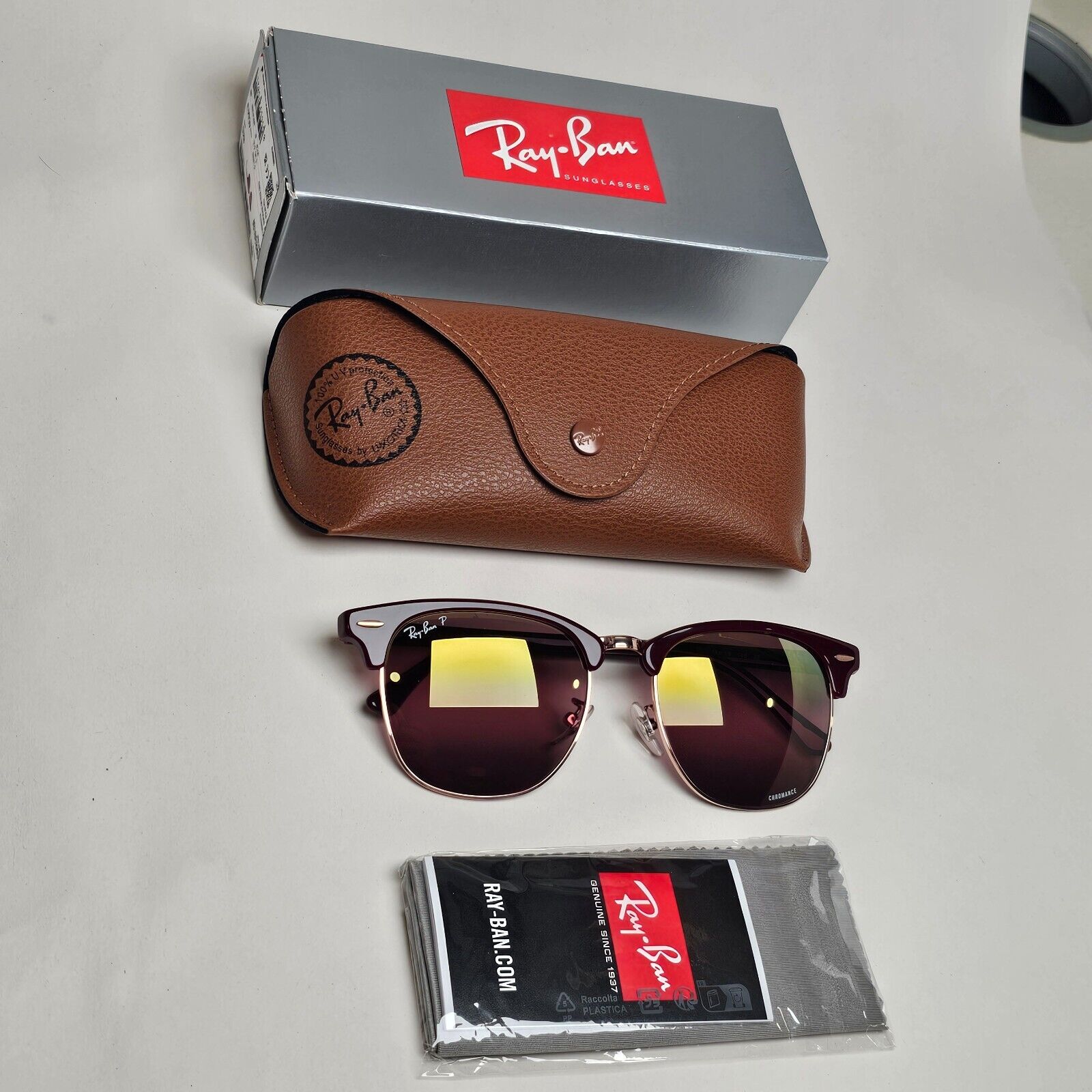 Ray-Ban Sunglasses Clubmaster Chromance Polarized Red Bordeaux RB 3016F 1365/G9