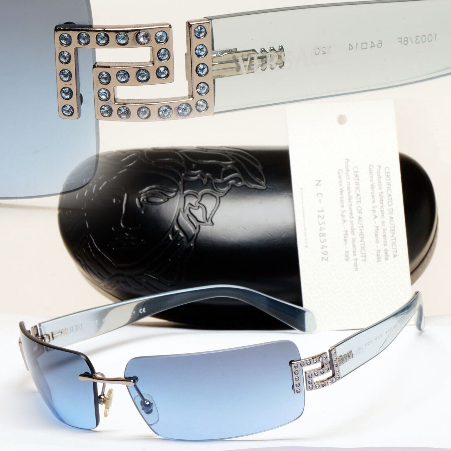Versace Sunglasses 2004 Vintage Blue Rimless Diamante MOD 2017-B 1003/8F 170125