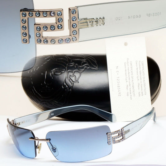 Versace Sunglasses 2004 Vintage Blue Rimless Diamante MOD 2017-B 1003/8F 170125