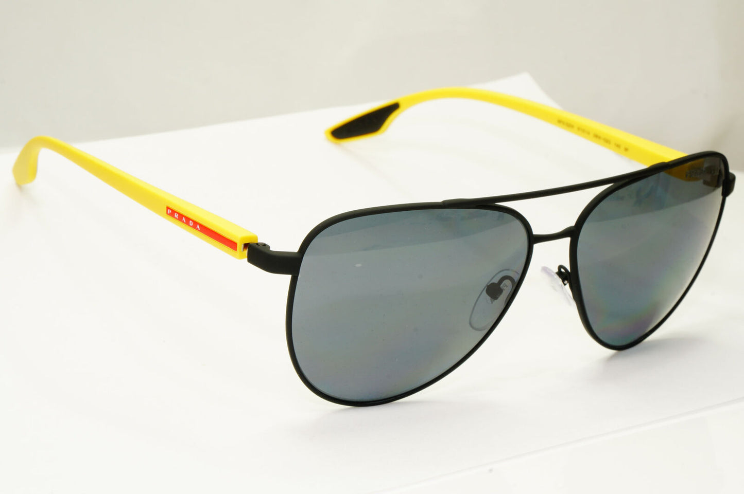 Prada Polarized Black Sunglasses Yellow Red Stripe Pilot PS52WS SPS 52W 08W-02G