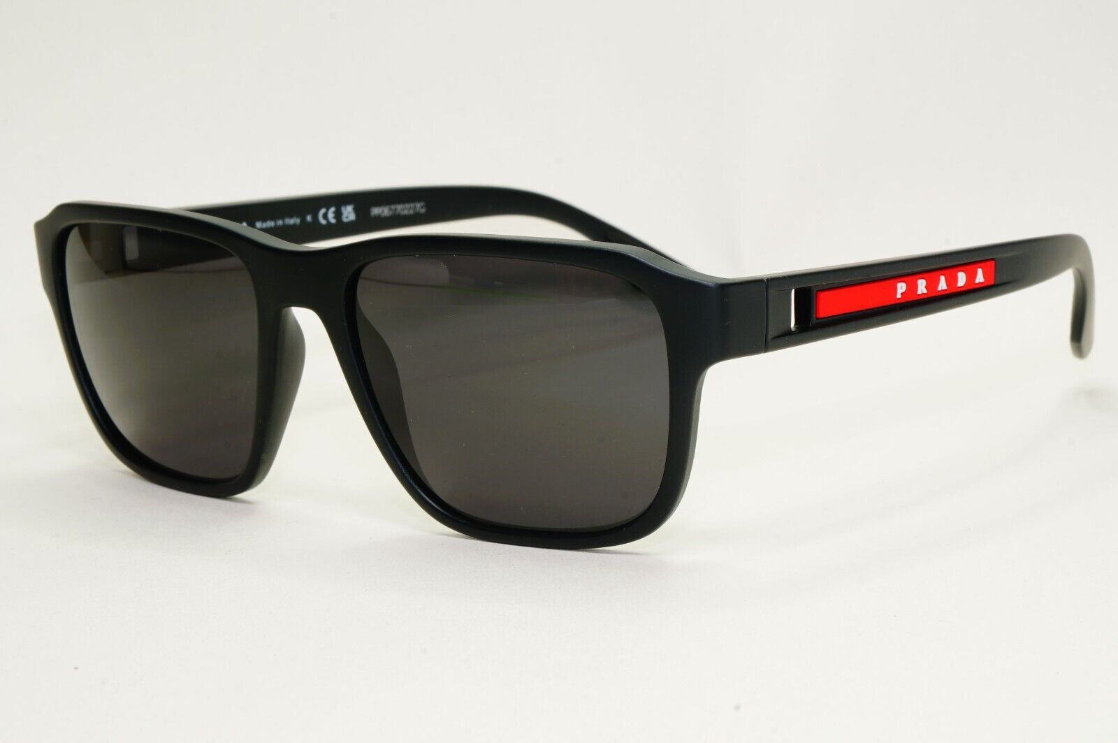 Prada Sunglasses Black Matte Rubber Square Red PS04NV VPS 04N DG0-1O1 54mm