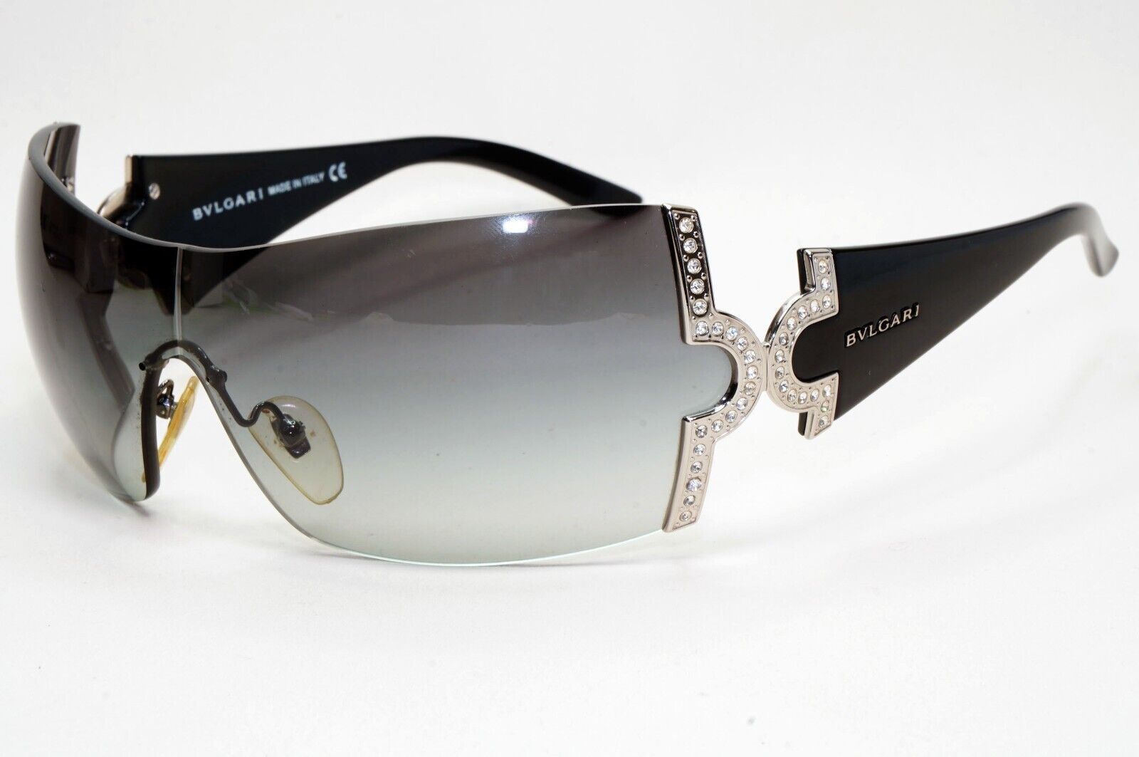 Bvlgari Sunglasses 2008 Vintage Large Shield Black Silver 651-B 939/8G 021124