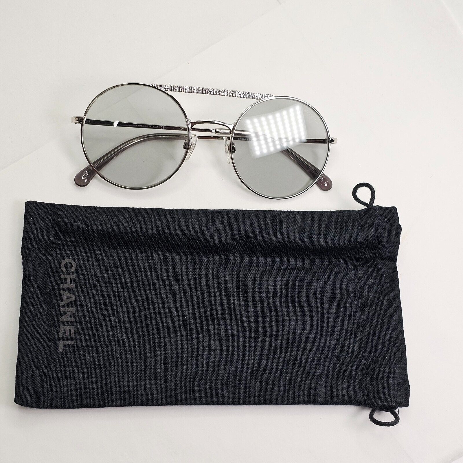 Chanel Sunglasses Silver Metal Grey Round Pilot 4232 c.124/87 200324