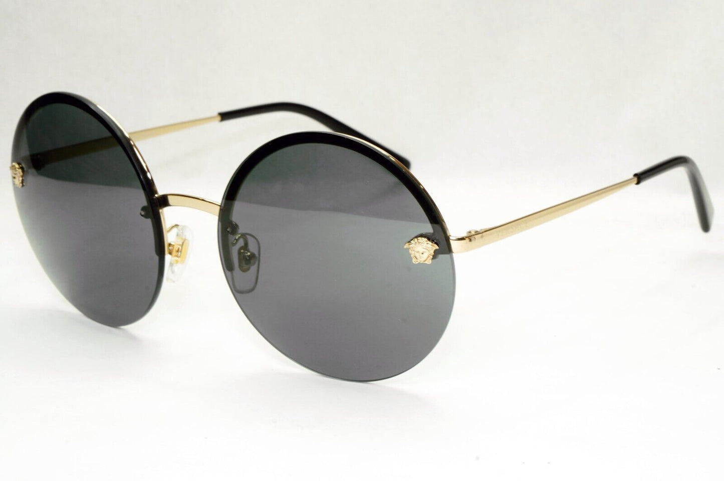 Versace Sunglasses Gold Black Round Medusa Rimless Metal MOD VE 2176 1252/87
