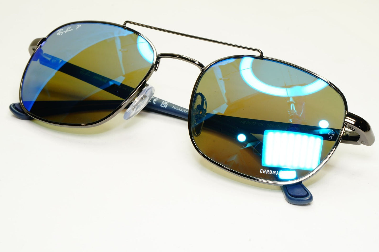 Ray-Ban Sunglasses Polarised Blue Chromance Gunmetal RB 3670-CH 004/4L 54mm
