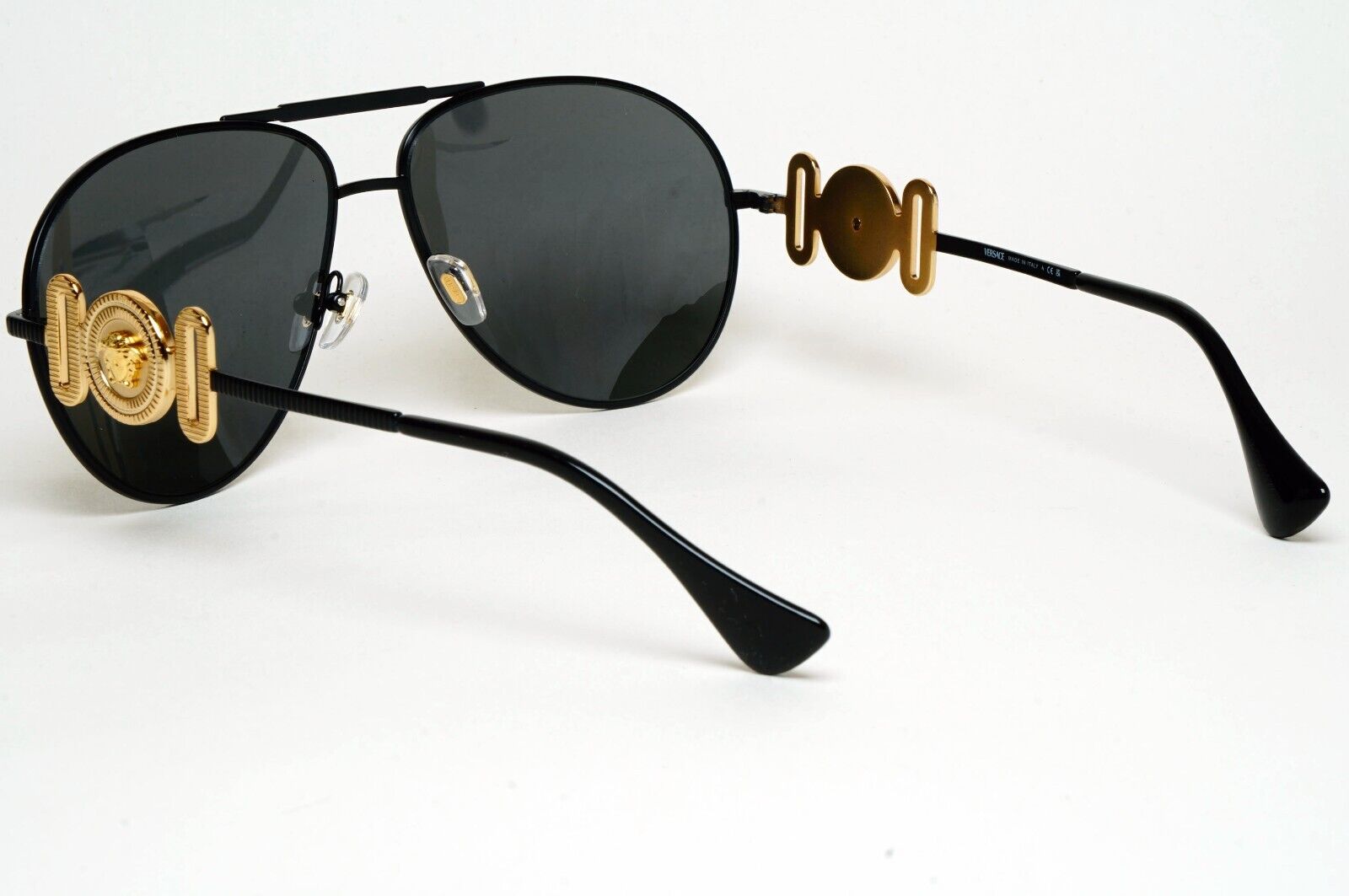 Versace Sunglasses Black Matte Gold Medusa Pilot MOD VE 2249 1261/87 65mm