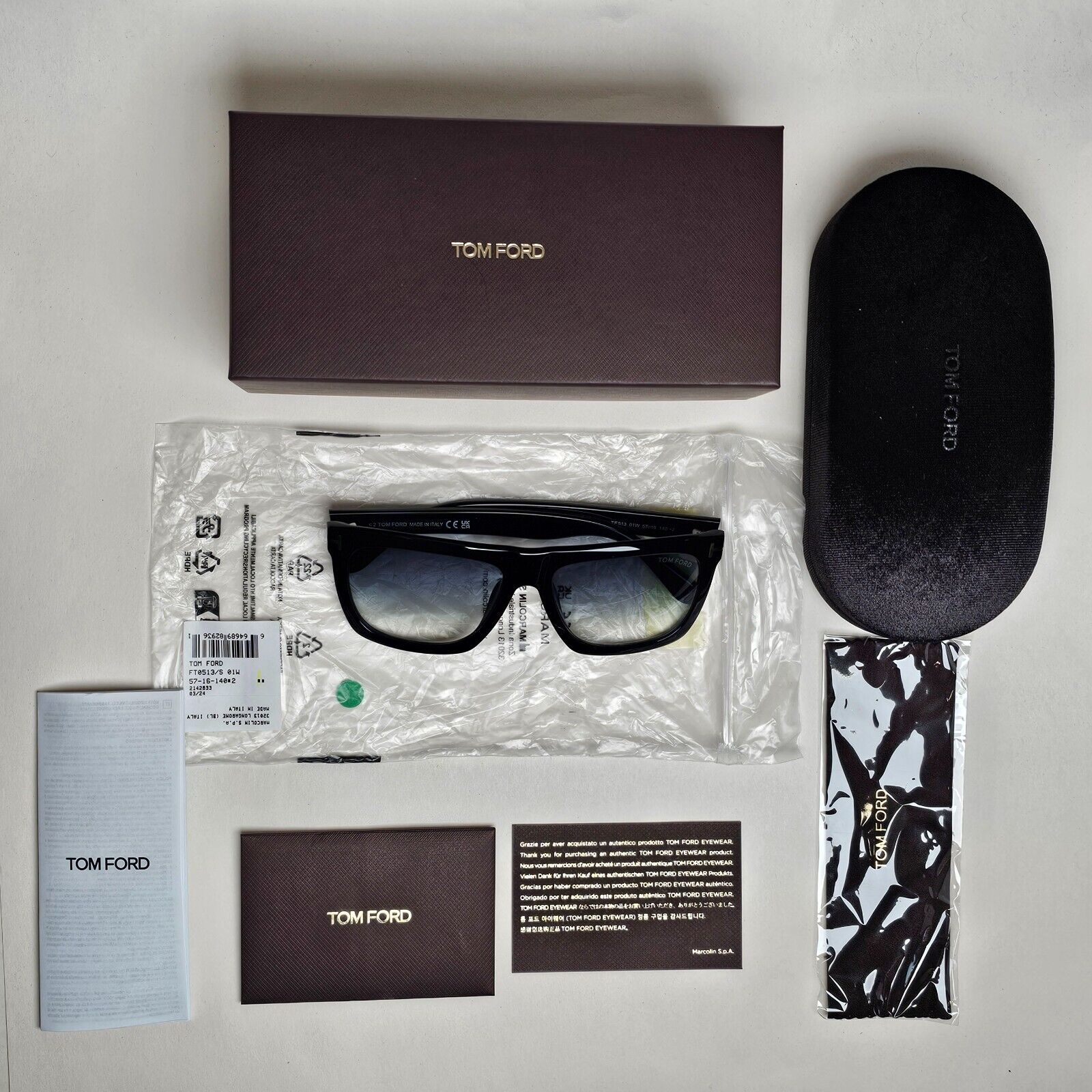 Tom Ford Sunglasses Morgan Black Glossy Blue Square FT0513 TF 513 01W 57mm