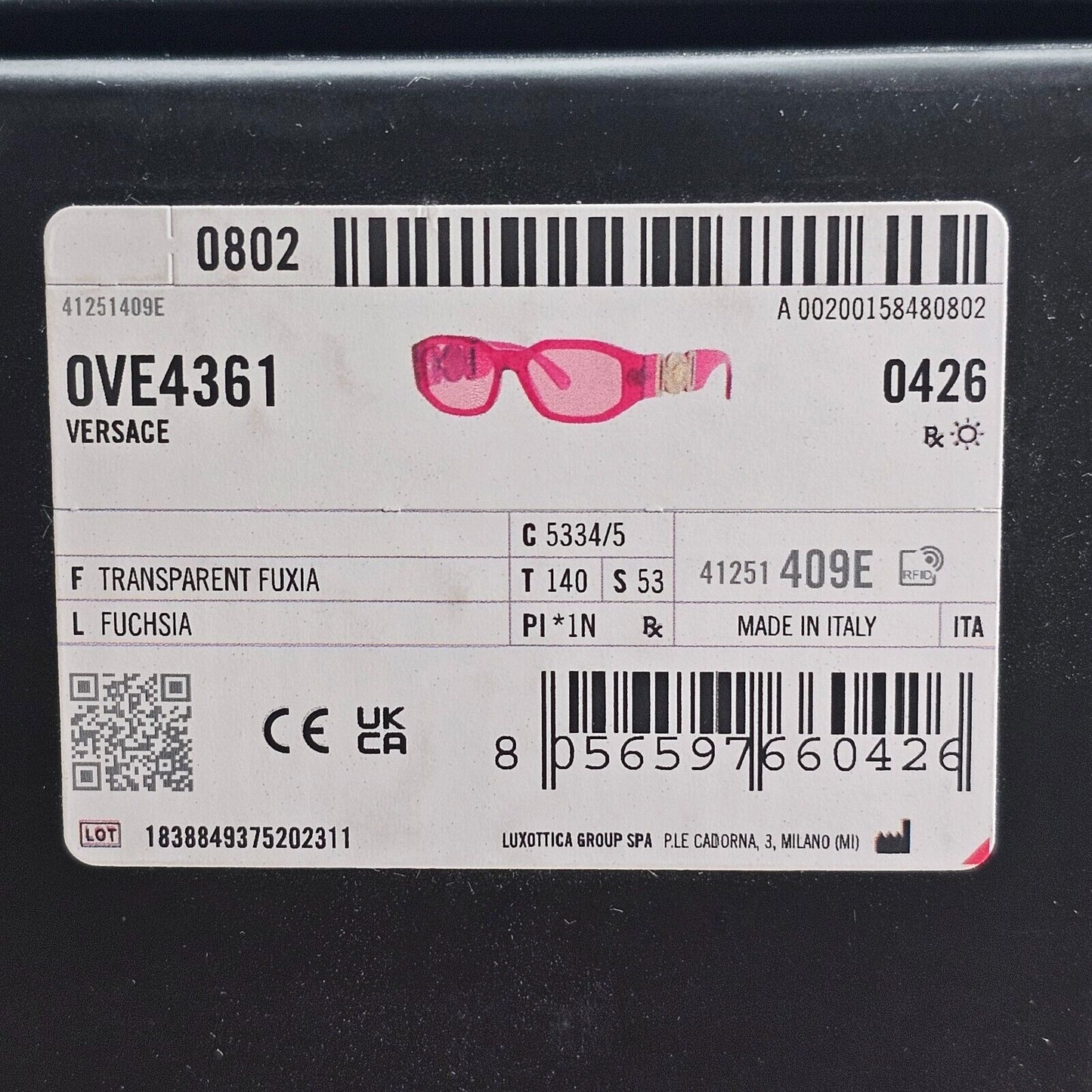 Versace Sunglasses Biggie Medusa Fuchsia Transparent Pink MOD VE 4361 5334/5