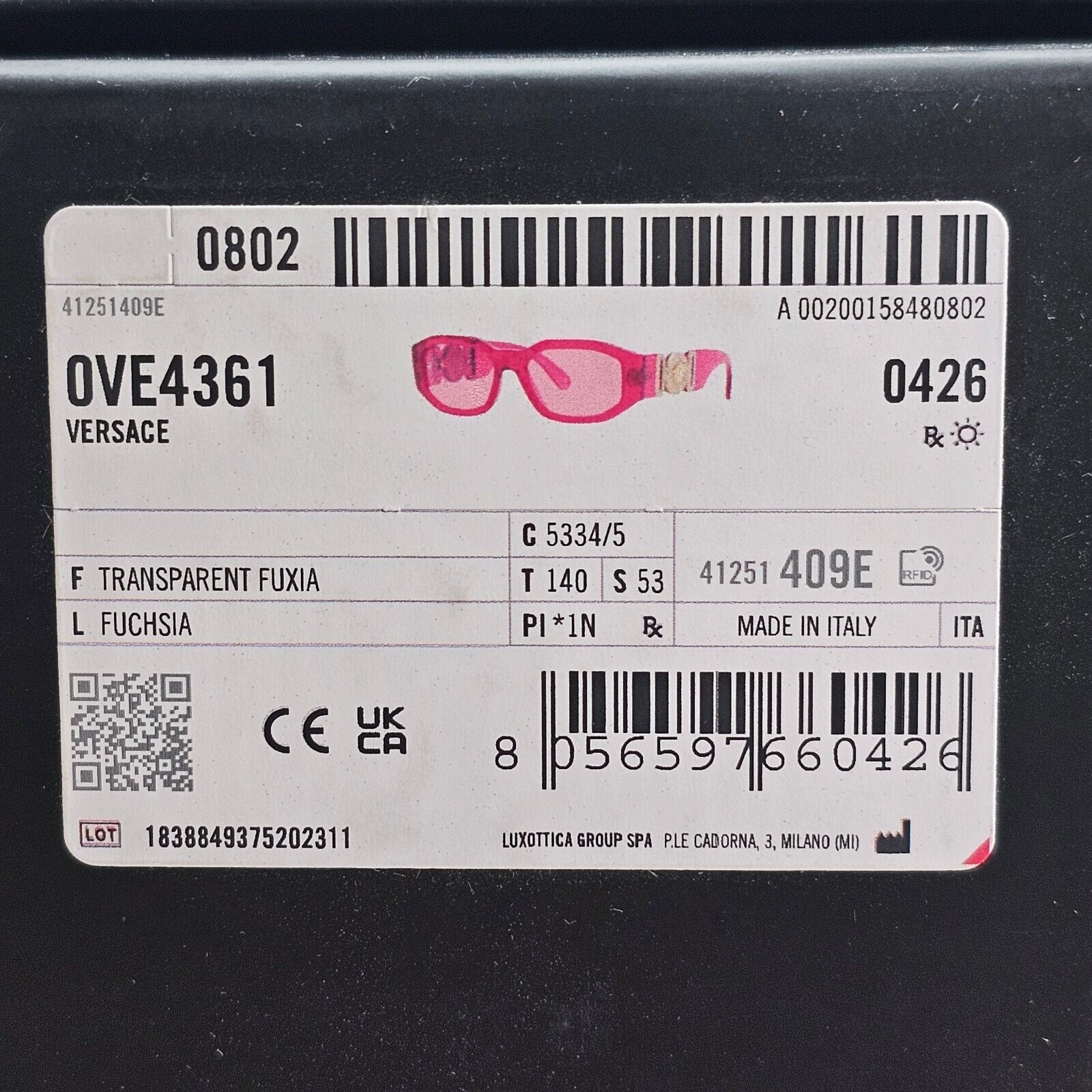Versace Sunglasses Biggie Medusa Fuchsia Transparent Pink MOD VE 4361 5334/5