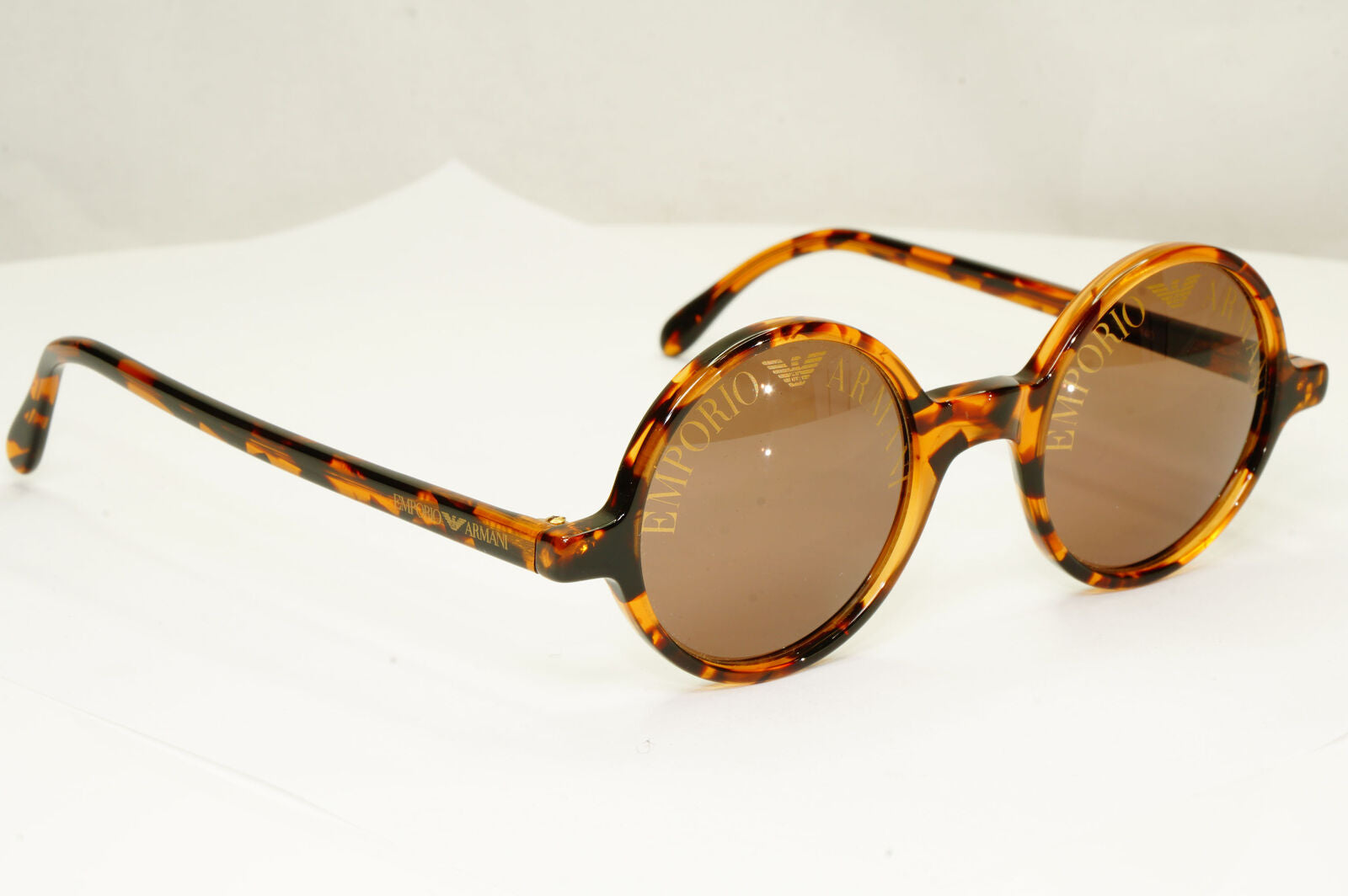 Emporio Armani 1997 Vintage Sunglasses Round Lens Logo Print Brown 523-S 153