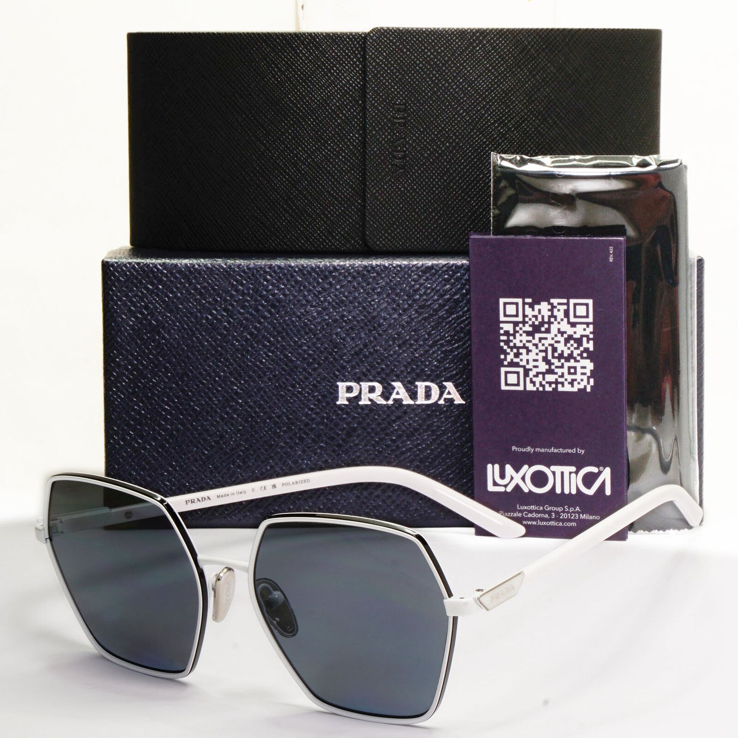 Prada Sunglasses White Polarized Grey Angular Square PR56YS SPR 56Y 461-5Z1 55mm