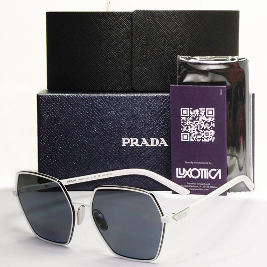 Prada Sunglasses White Polarized Grey Angular Square PR56YS SPR 56Y 461-5Z1 55mm