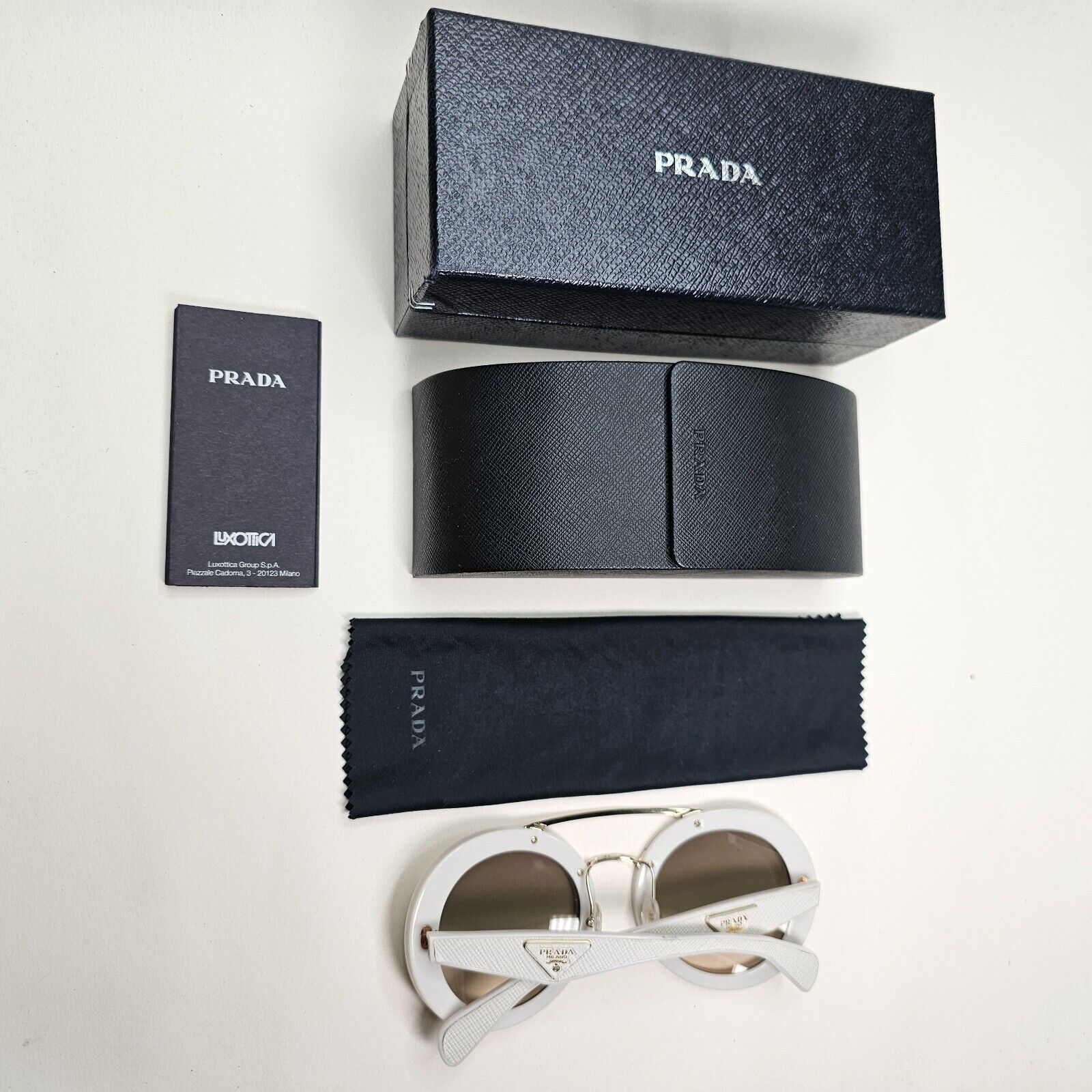 Prada Sunglasses White Saffiano Leather Triangle PR15SS SPR 15S UFP-3H2 270924
