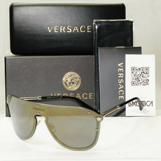 Versace Sunglasses Shield Visor Mask Gold Mirror Silver Unisex MOD 2180 1000/5A