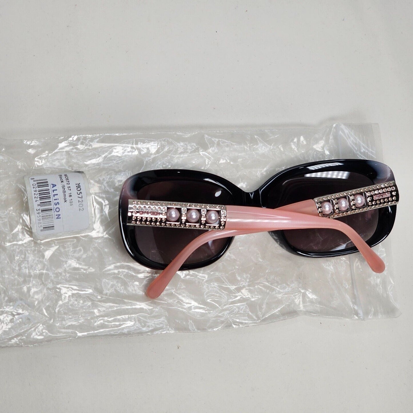 Moschino Sunglasses 2005 Vintage Black Grey Pink Pearl Square MO572 02 101124
