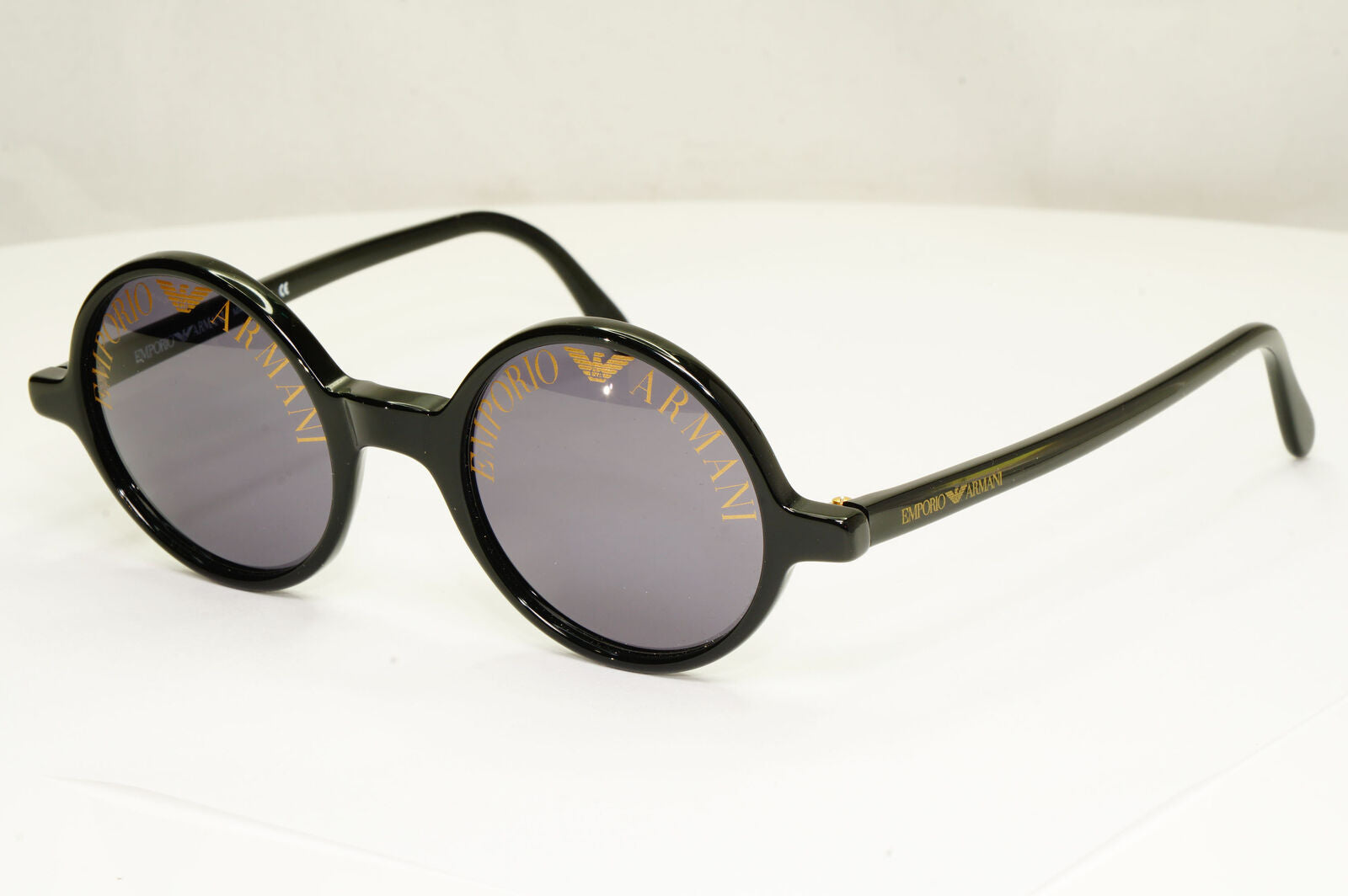 Emporio Armani 1997 Vintage Sunglasses Round Lens Logo Print Black 523-S 020