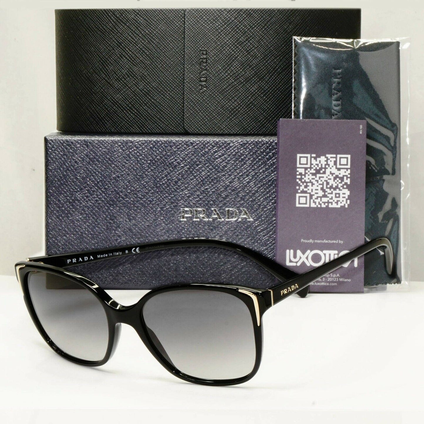 Prada Sunglasses Black Gold Grey Gradient Fade Square Fashion SPR 01O 1AB-3M1