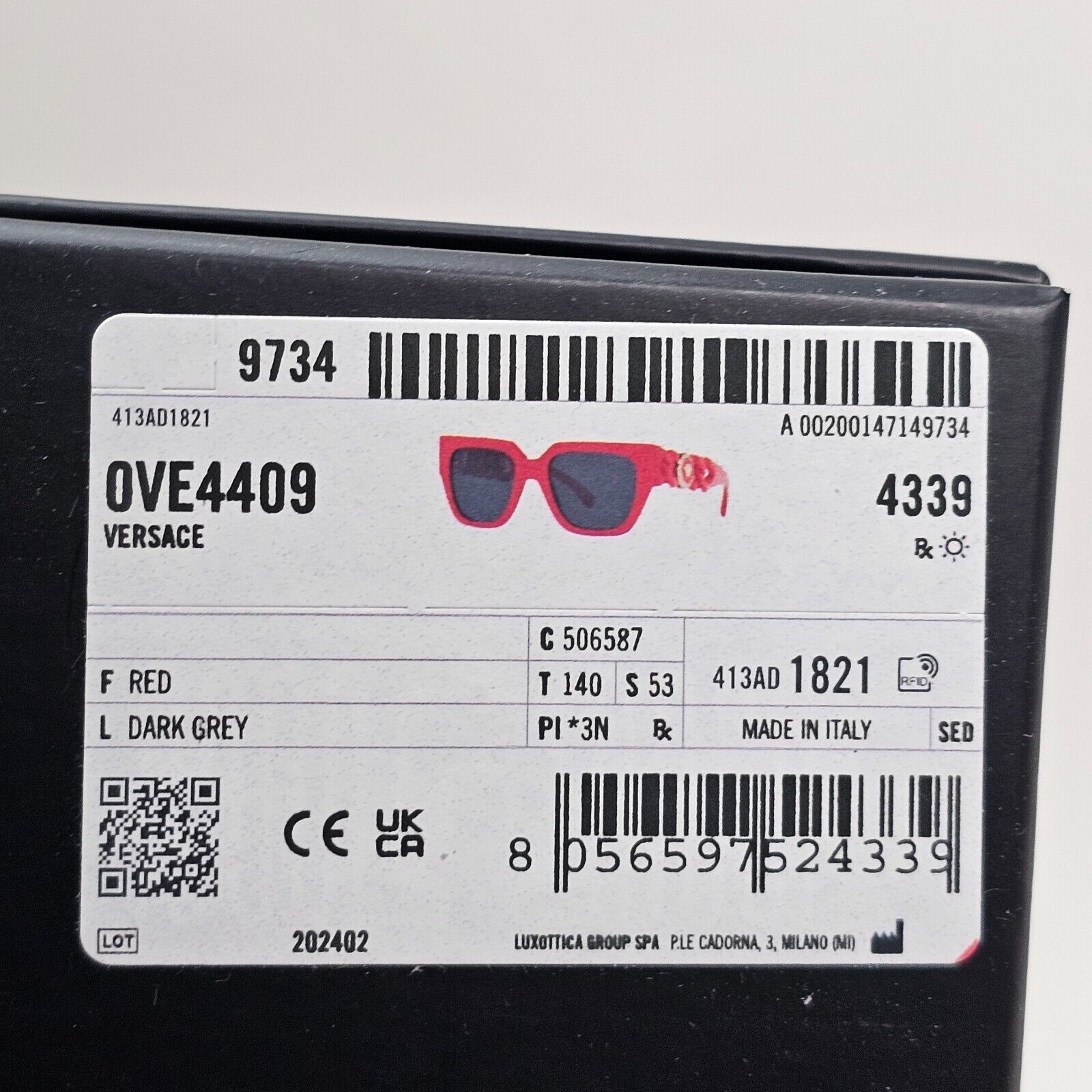 Versace Sunglasses Chain Red Gold Medusa Square MOD VE 4409 5065/87 53mm
