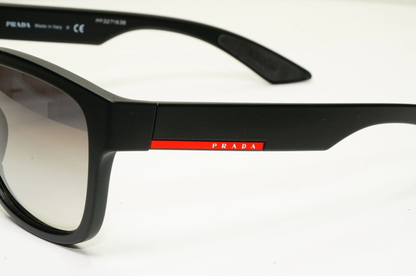 Prada Black Sunglasses Squre Grey Gradient Red Stripe PS03QS SPS 03Q DG0-0A7