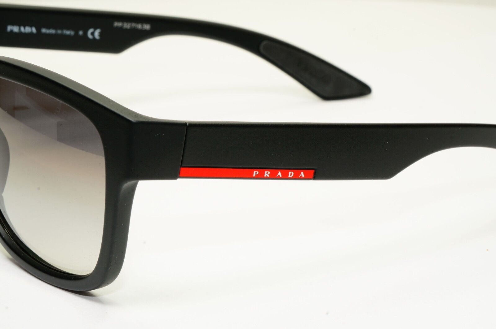 Prada Black Sunglasses Squre Grey Gradient Red Stripe PS03QS SPS 03Q DG0-0A7