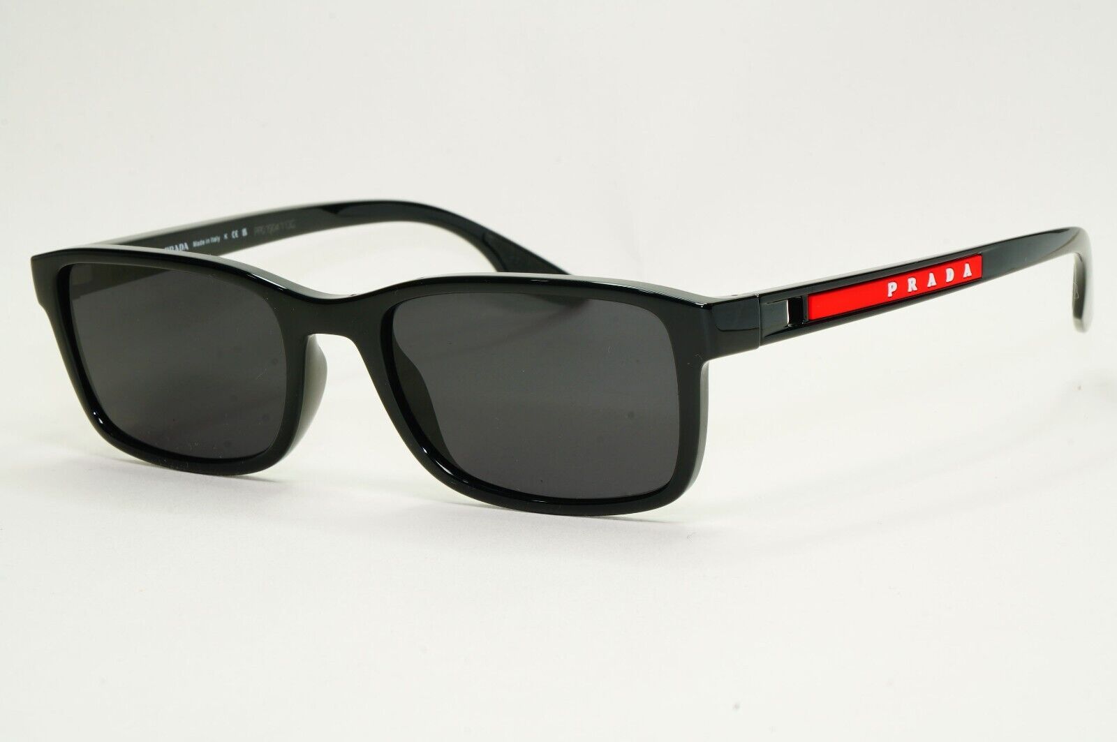 Prada Sunglasses Black Glossy Square Red Linea Rossa PS09OV VPS 09O 1AB-1O1 53mm