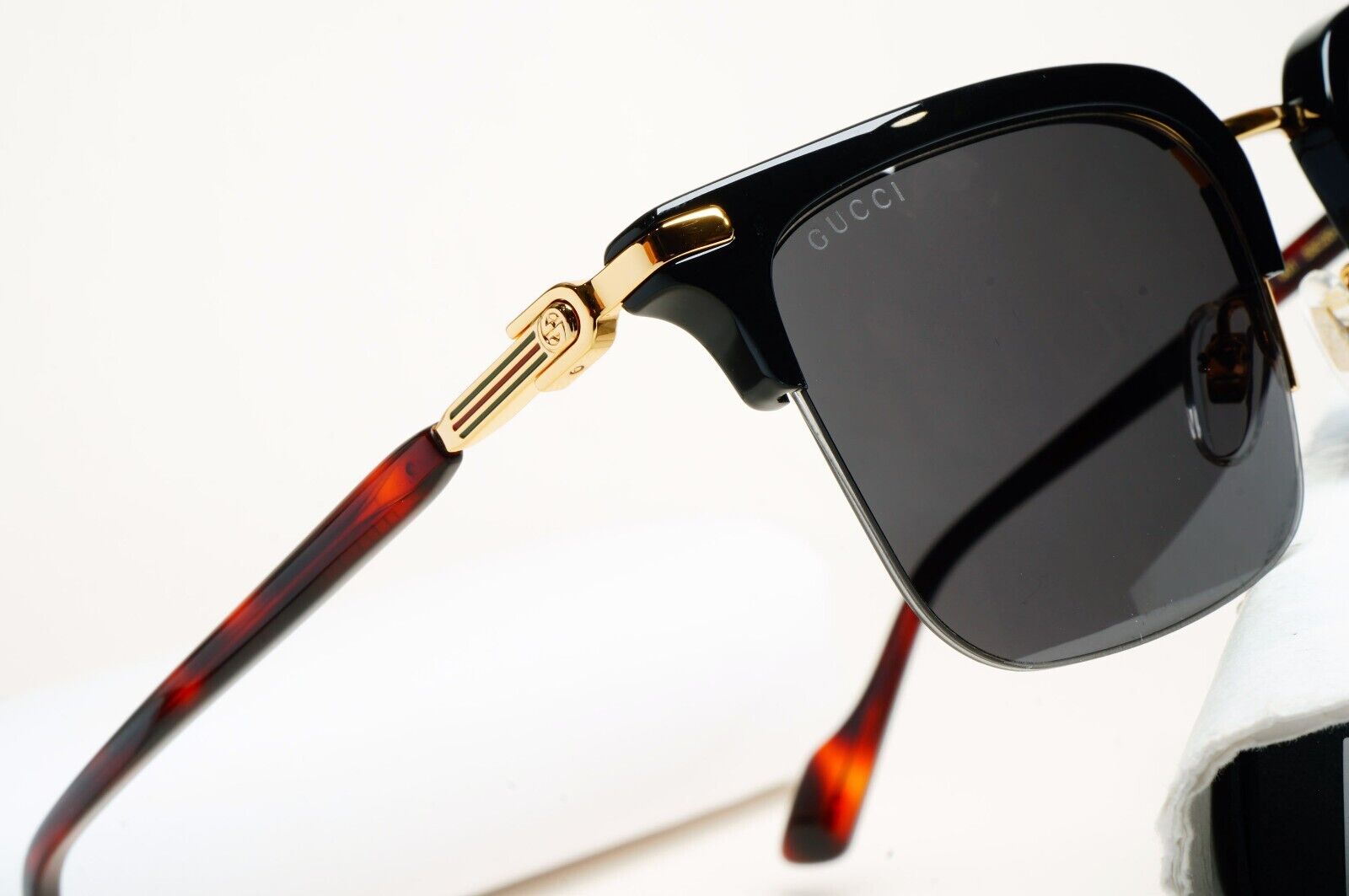 Gucci Sunglasses Gold Black Semi Rimless Square GG1363S 001 XL 53mm Japan