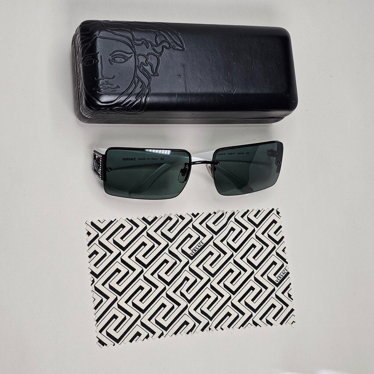 Versace Sunglasses 2002 Vintage Black White Green MOD 2029-B 1009/71 120824