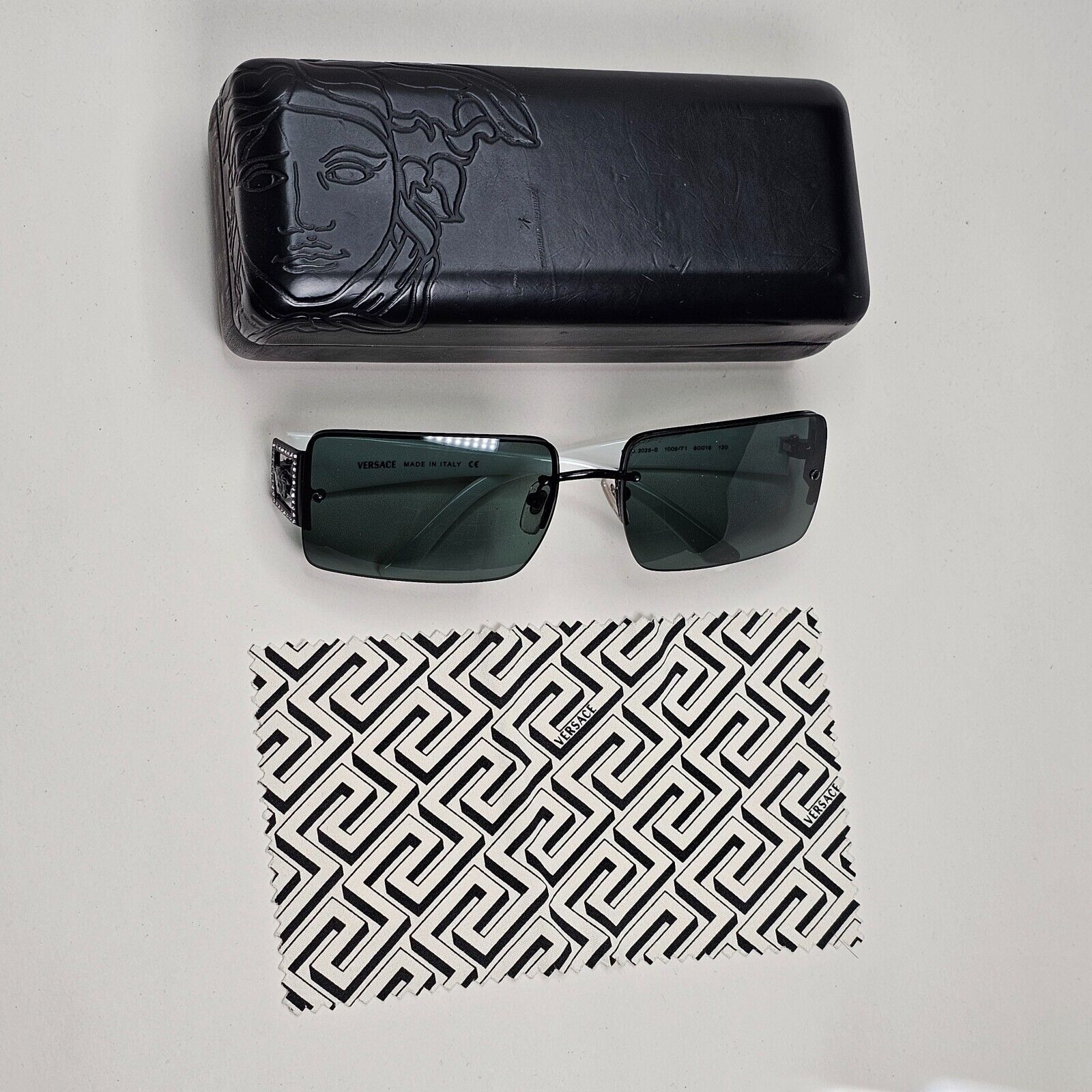 Versace Sunglasses 2002 Vintage Black White Green MOD 2029-B 1009/71 120824