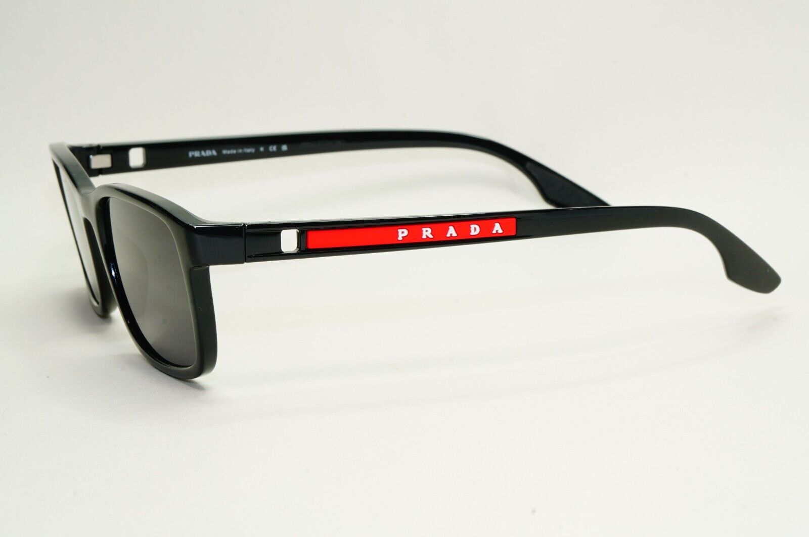 Prada Sunglasses Black Glossy Square Red Linea Rossa PS09OV VPS 09O 1AB-1O1 55mm