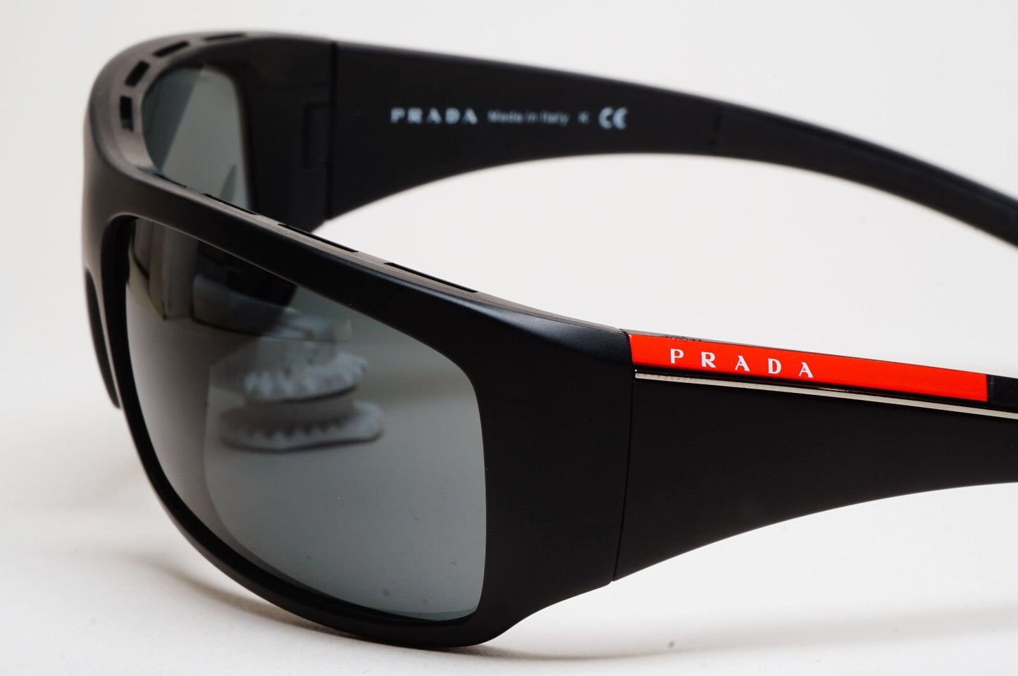 Prada Sunglasses Black Mattw Wrap Red Stripe PS01LS SPS 01L 1BO-1A1 130225