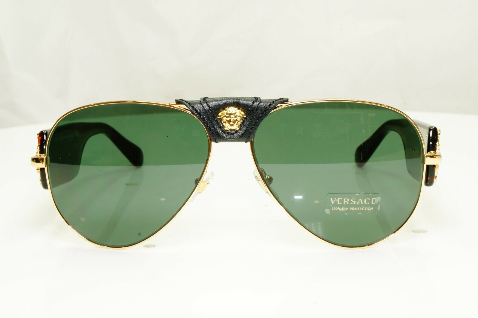Versace Gold Medusa Ornate Brown Green Sunglasses Pilot Tortoise 2150-Q 1002/71