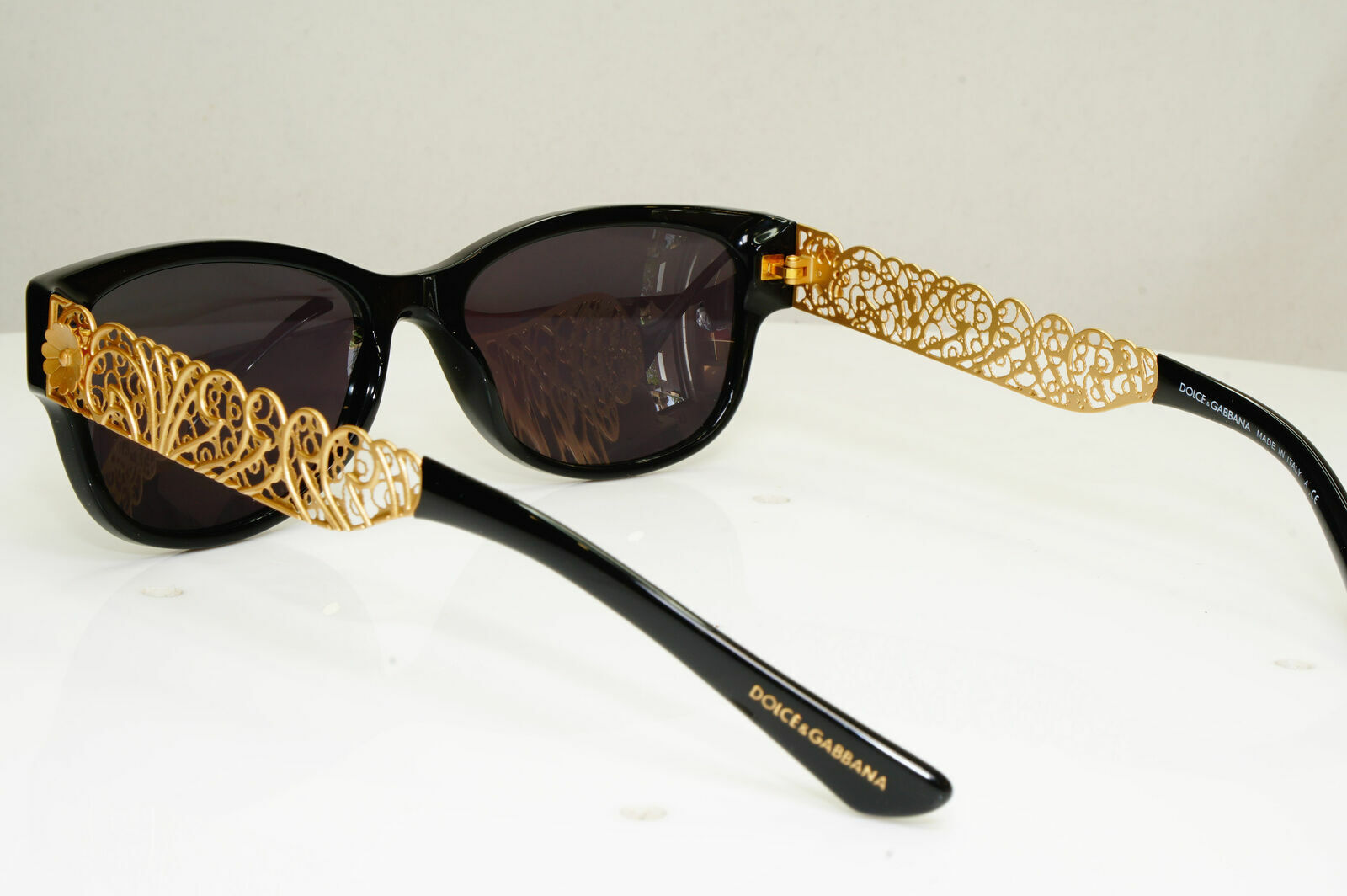 Authentic Dolce & Gabbana Gold Flowers Black Womens Sunglasses DG 3185 501 30209