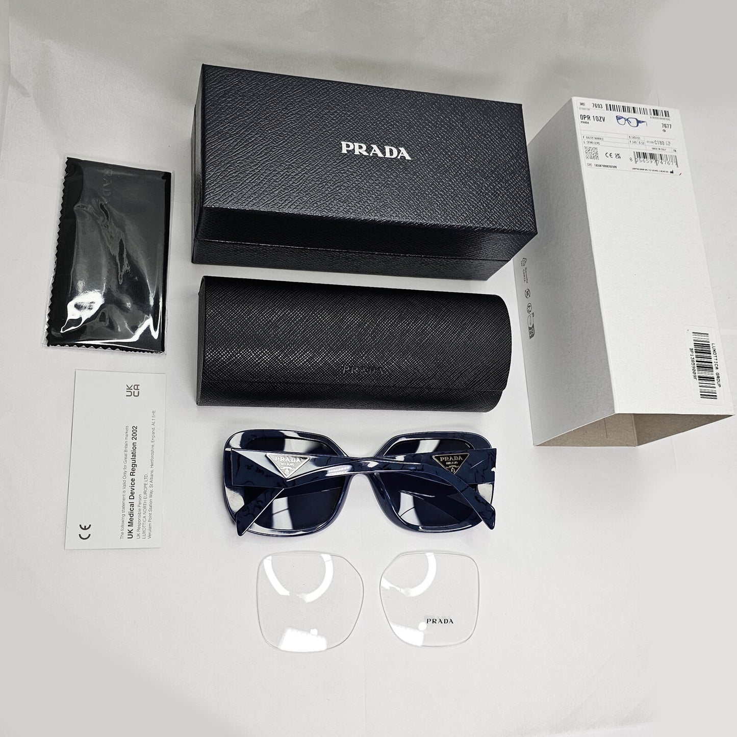 Prada Sunglasses Blue Triangle Symbole Marble Square PR10ZV VPR 10Z 18D-1O1 53mm