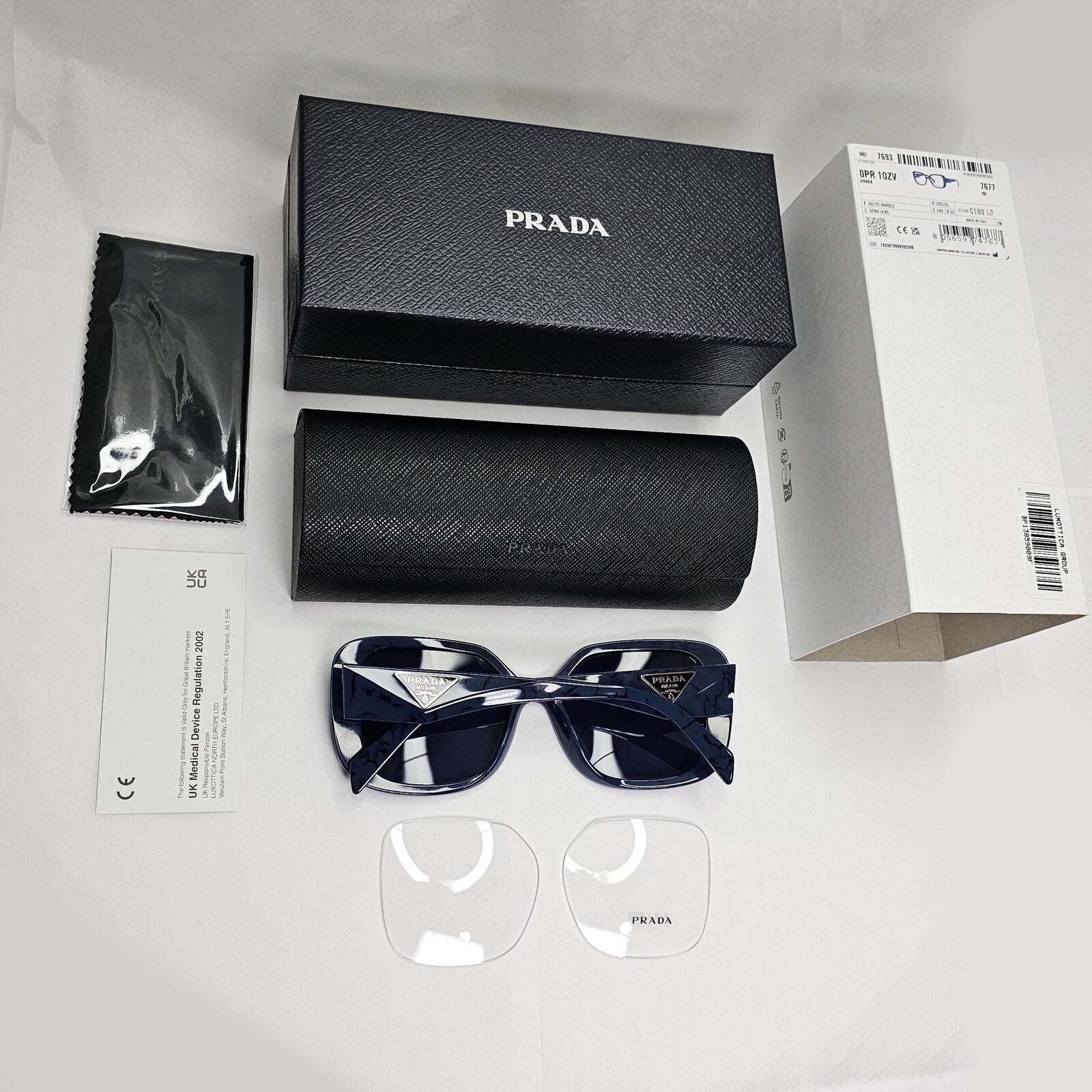 Prada Sunglasses Blue Triangle Symbole Marble Square PR10ZV VPR 10Z 18D-1O1 53mm