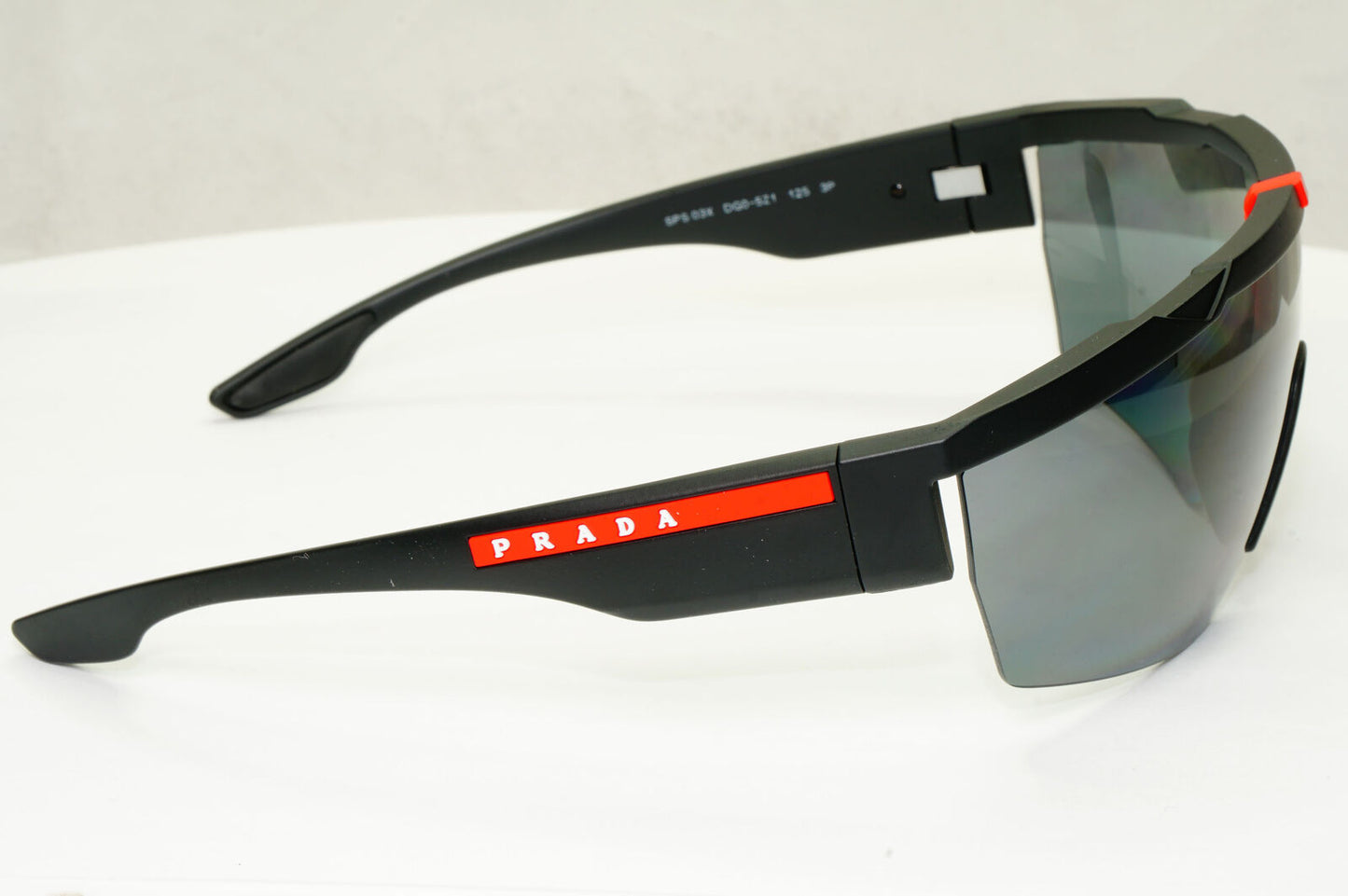 Prada Polarized Sunglasses Shield Visor Wrap Red Stripe PS03XS SPS 03X DG0-5Z1