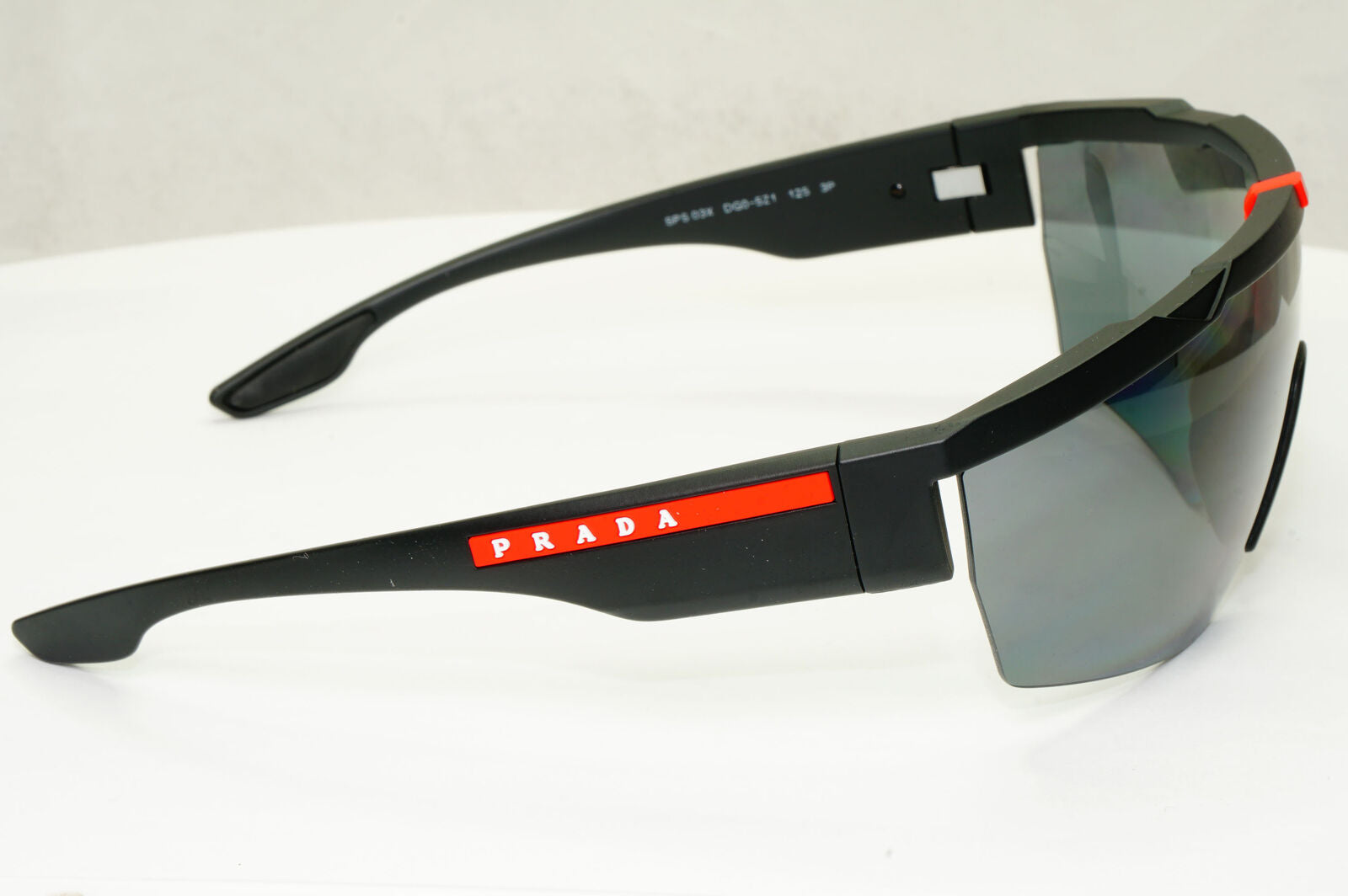 Prada Polarized Sunglasses Shield Visor Wrap Red Stripe PS03XS SPS 03X DG0-5Z1