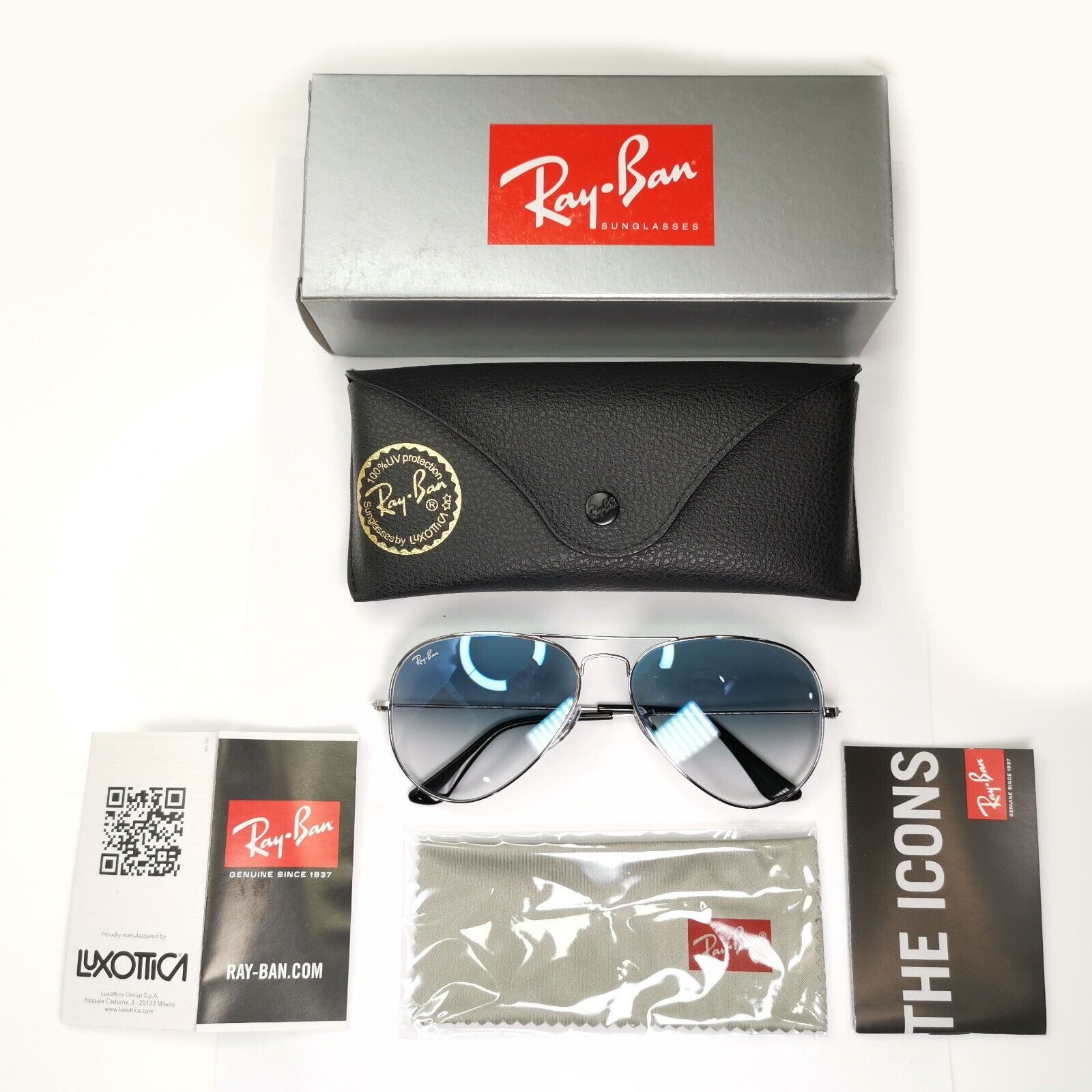 Ray-Ban Sunglasses Aviator Blue Gradient Silver Glass Lens RB 3025 003/3F 58mm
