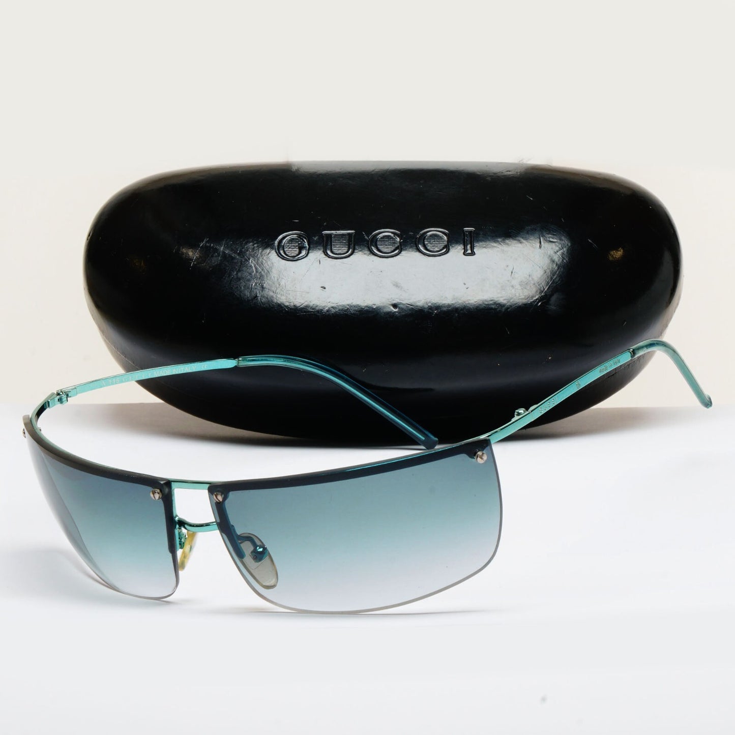Gucci Sunglasses 2003 Vintage Wrap Teal Blue Rimless GG 2653/S 000BD 070325