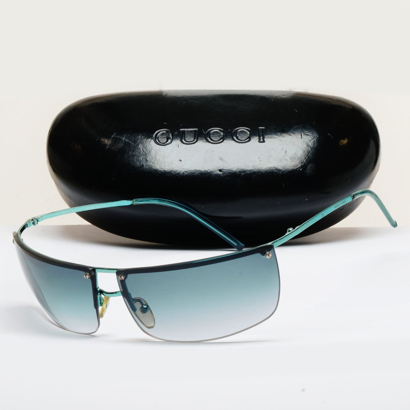 Gucci Sunglasses 2003 Vintage Wrap Teal Blue Rimless GG 2653/S 000BD 070325