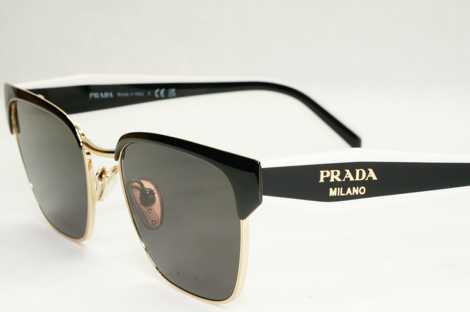 Prada Sunglasses Black Gold White Square Milano PR65YV VPR 65Y 18A-1O1 51mm
