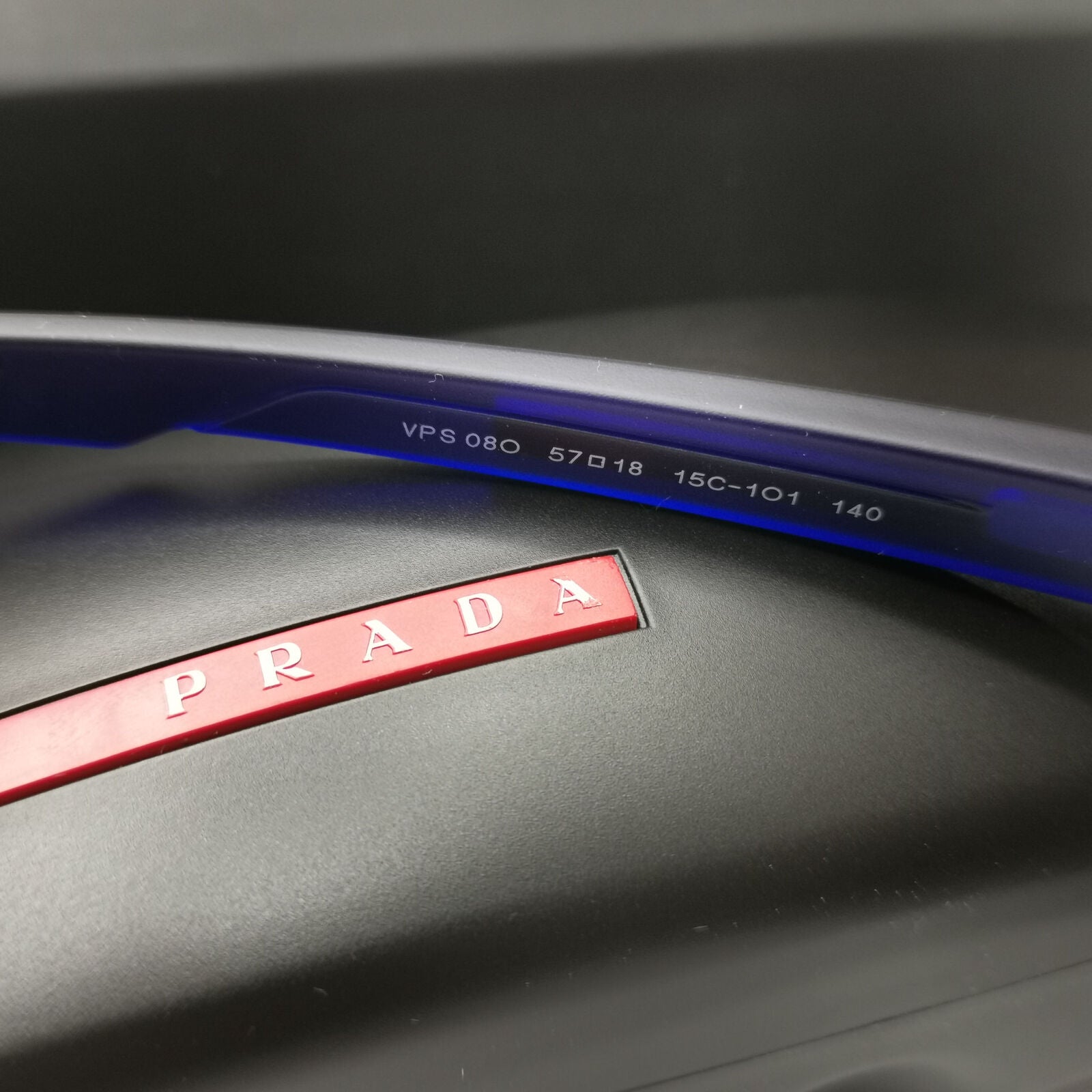 Prada Sunglasses Black Blue Square Red Stripe PS08OV VPS 08O 15C-1O1 57mm