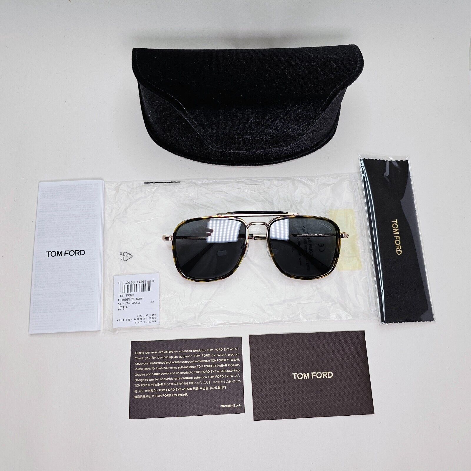 Tom Ford Sunglasses Huck Gold Brown Grey Navigator Square FT0665 TF 665 52A 56mm