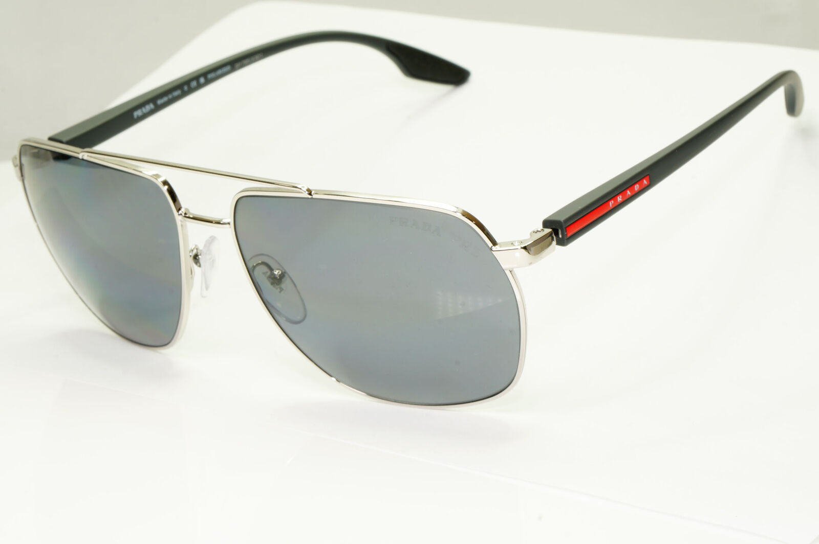 Prada Polarized Sunglasses Silver Mirror Square Metal 62mm PS55VS SPS 55V 1BC07H