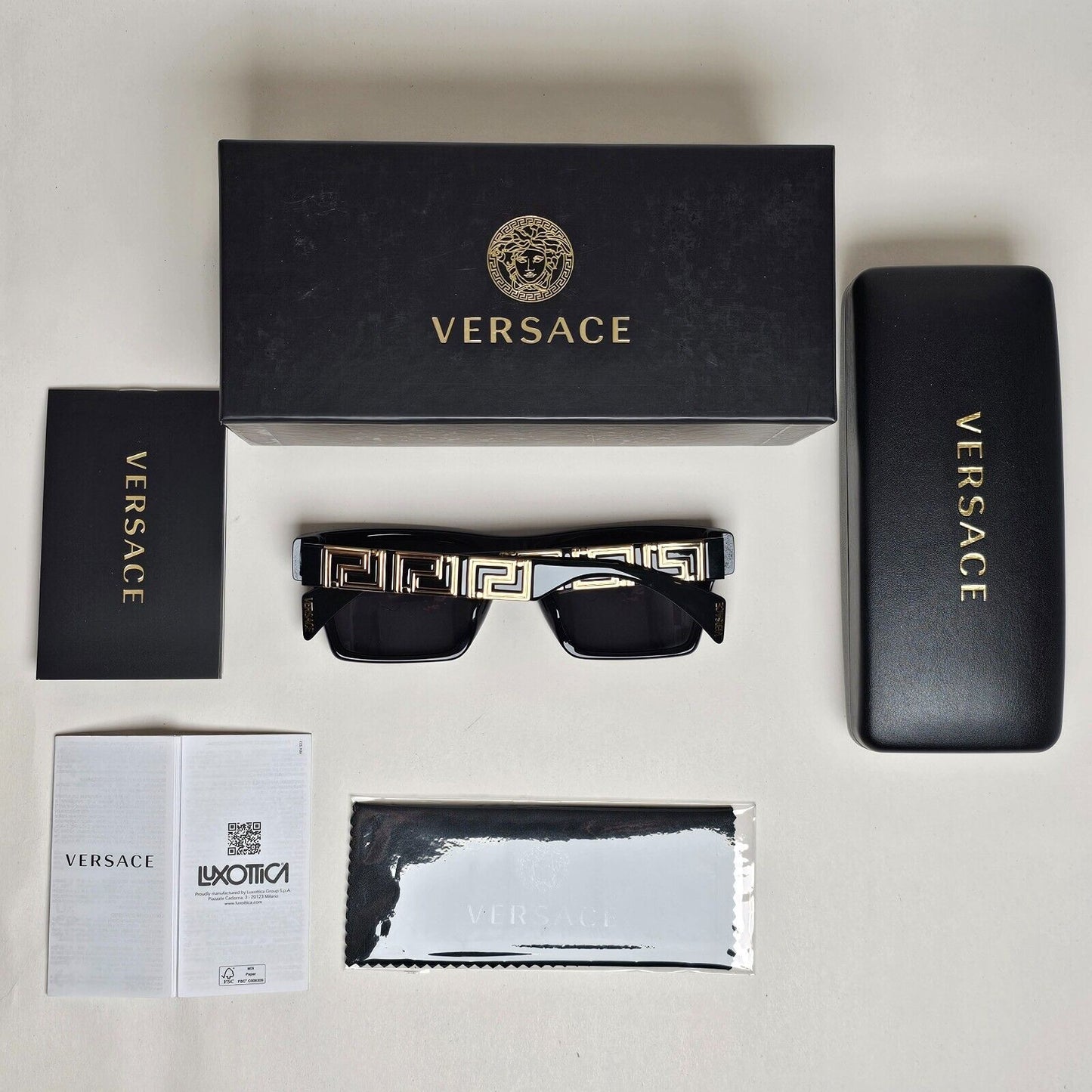 Versace Sunglasses Black Gold Meander Square Grey MOD VE 4445-F GB1/87 54mm