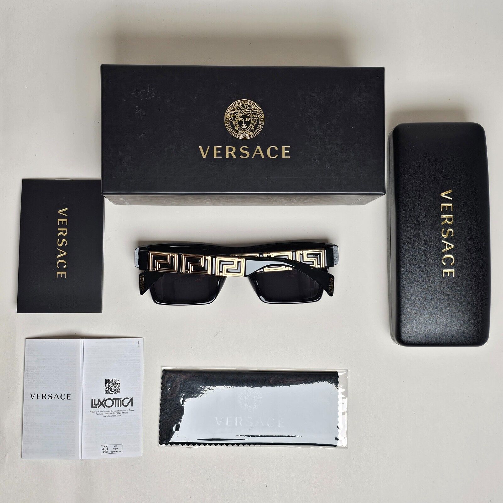 Versace Sunglasses Black Gold Meander Square Grey MOD VE 4445-F GB1/87 54mm