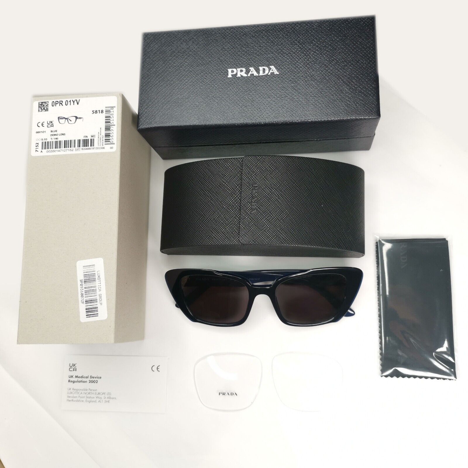 Prada Sunglasses Black Blue Square Fashion PR01YV VPR 01Y 08V-1O1 53mm