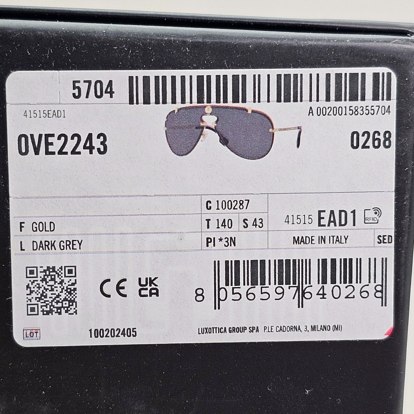 Versace Sunglasses Black Gold Pilot Medusa Metal Shield MOD VE 2243 1002/87